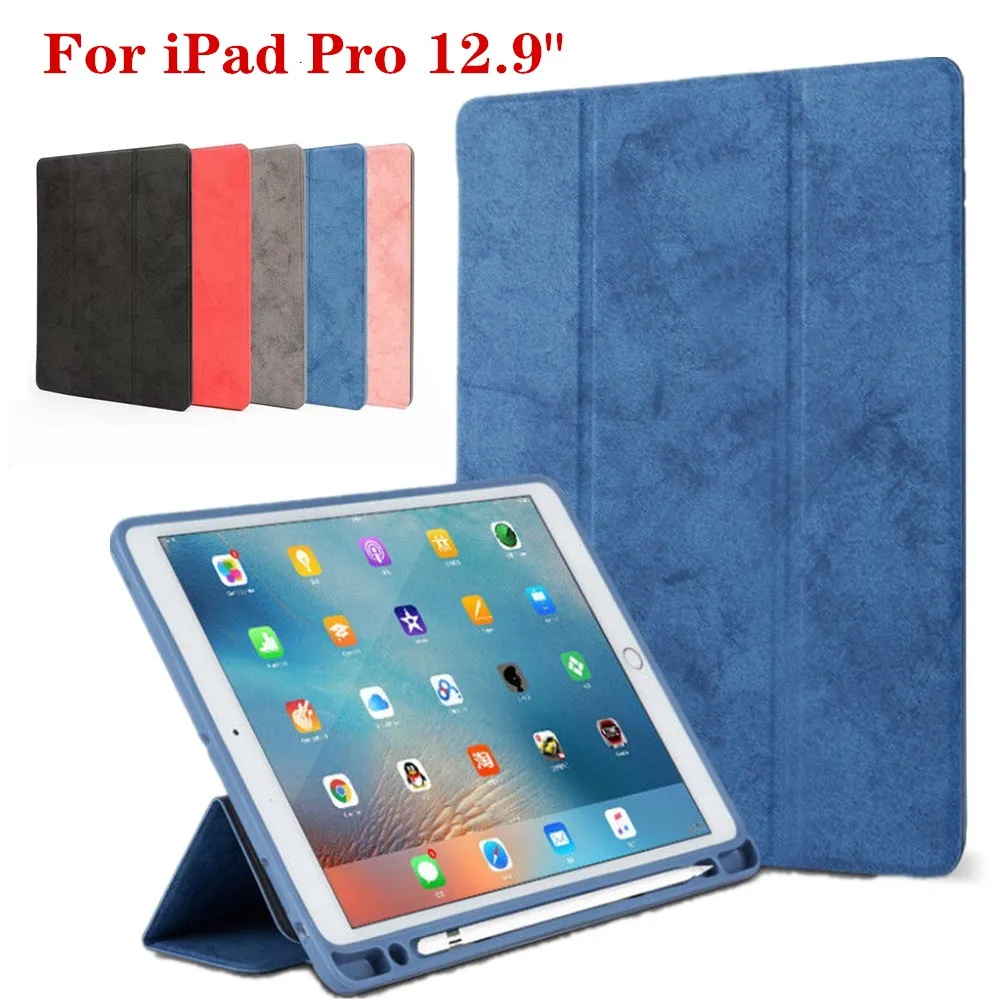 

Magnetic Stand Silicone Shockproof Case For Apple iPad Pro 12.9 2017 2015 Smart Case With Pencil Slot Holder Leather Flip Cases