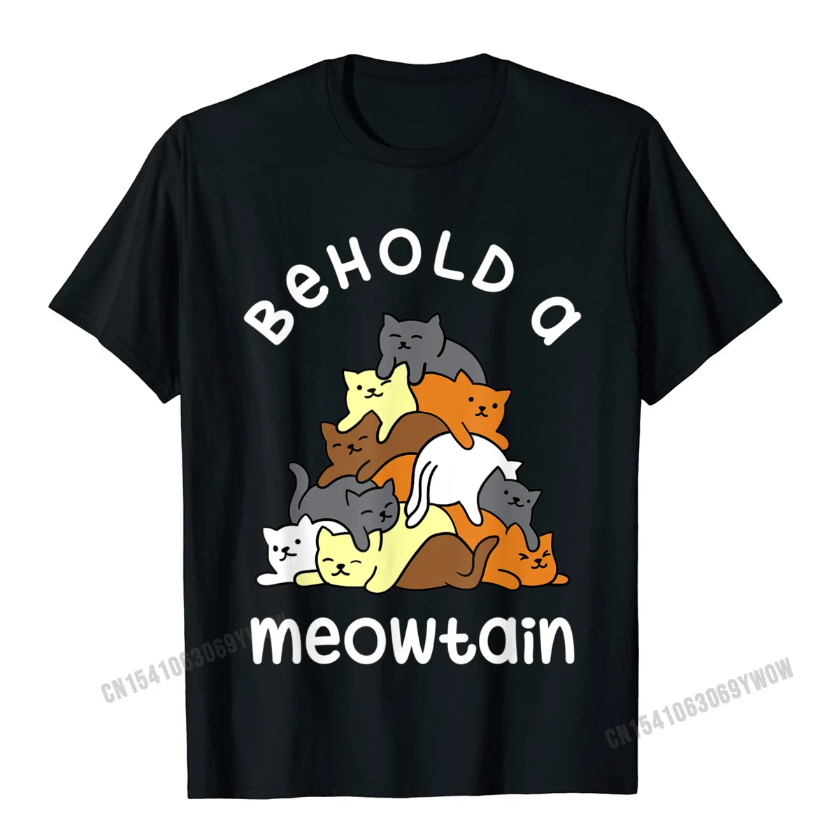 Tops Shirts Casual Mother Day Prevailing Design Short Sleeve 100% Cotton Crew Neck Adult T Shirts Design T-shirts Behold a Meowtain - Funny Cat Mountain Cat Lover Gift T-Shirt__65 black