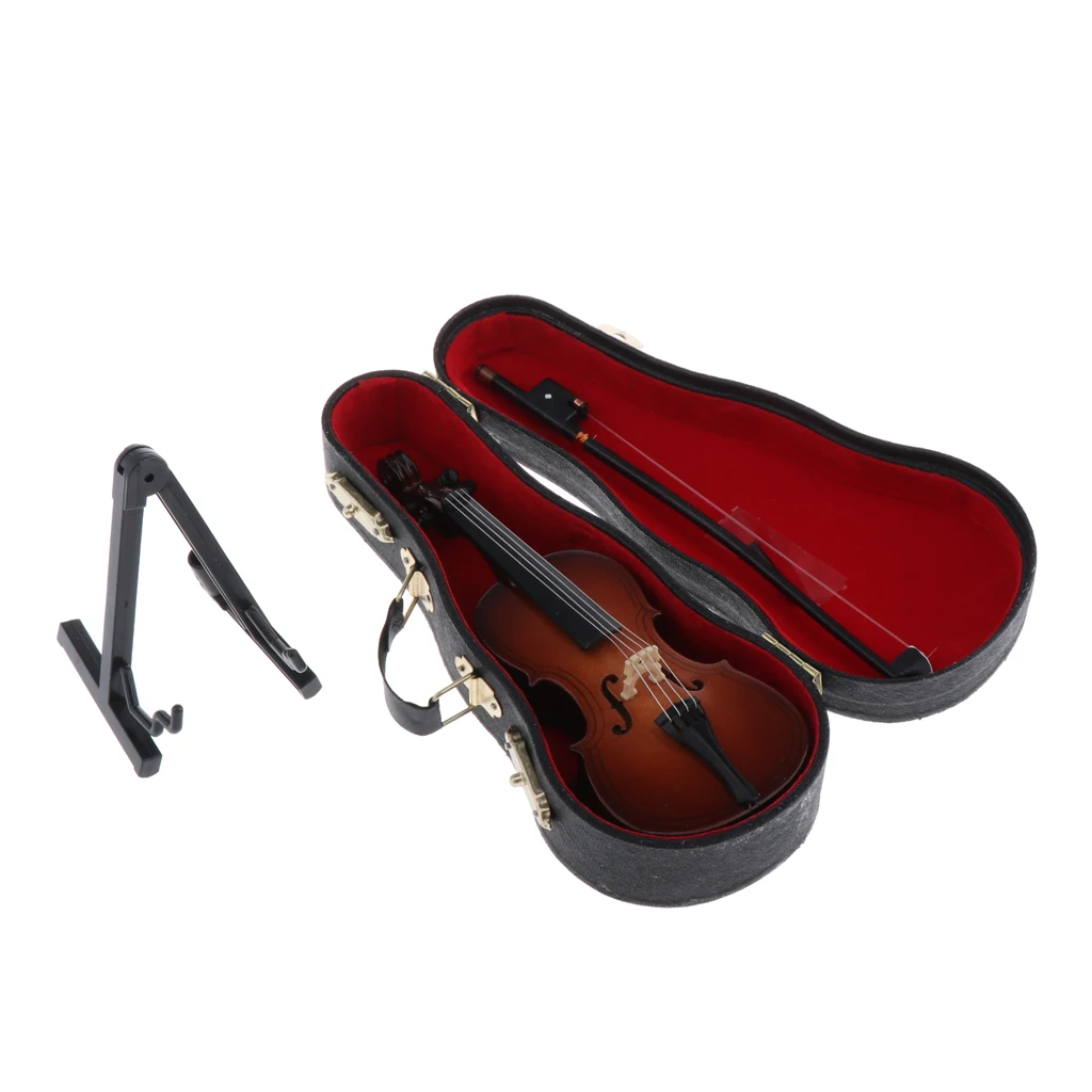 1/12 Dollhouse Musical Instrument Figurine, Wooden Violoncello Set with Box Gift, Household Crafts, Home Office Decor Gift