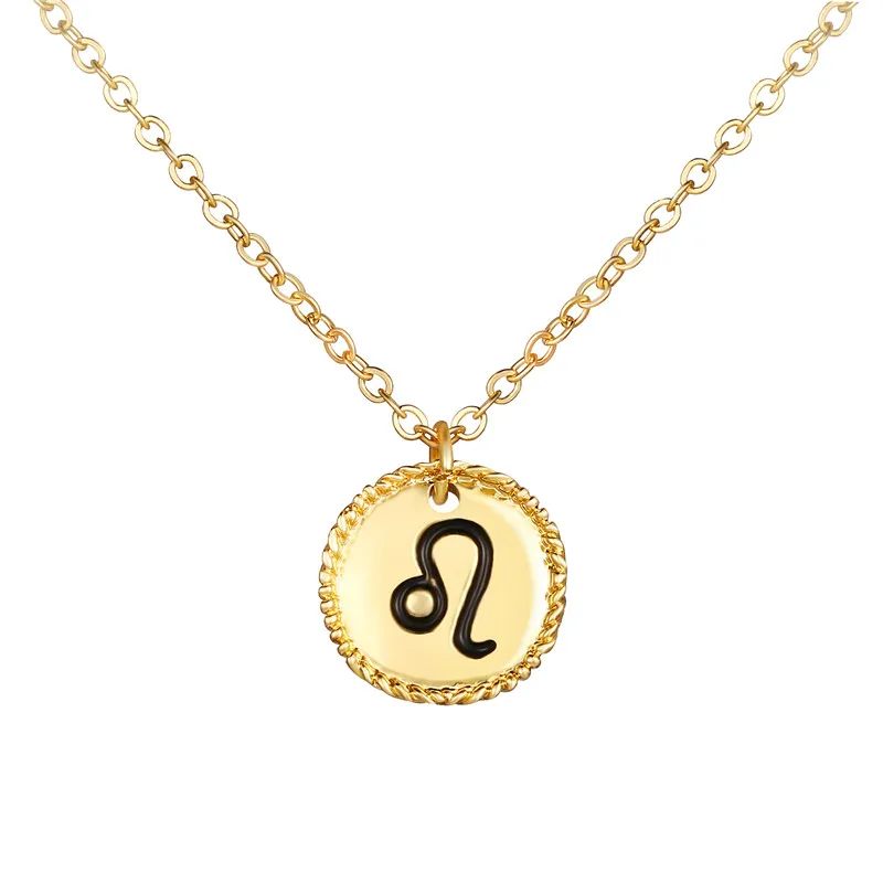 17KM 12 Constellation Star Zodiac Necklace For Women Elegant Coin Pendants Necklaces Gold Metal Choker Fashion Jewelry Gifts - Окраска металла: Leo