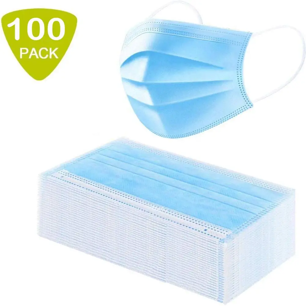 

100 Piece Disposable Face Masks Non Woven Masks 3 Layer Air Filter Protective Mouth Cover Masks Dust-proof and Breathable Masks