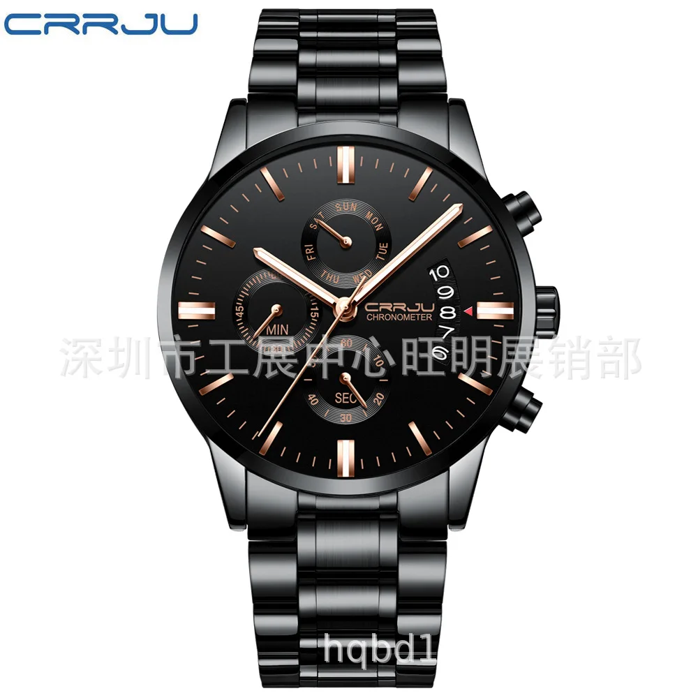 

Crrju/ka jun 2222 Men Waterproof Calendar Watch Six-pin Three-Eyed Business Watch Steel Belt Fashion Watch