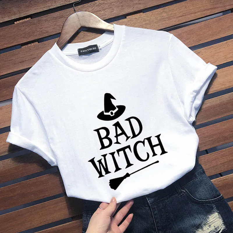 Лучшие футболки «Друзья» BAD WITCH GOOD WITCH, топ с буквенным принтом, футболка Femme, повседневные женские лучшие друзья, топы на Хэллоуин, футболки