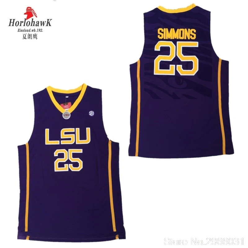 LSU Men's Ben Simmons#25 Throwback Jerseys White Purple Yellow Stitched Size S-XXL Free Shipping