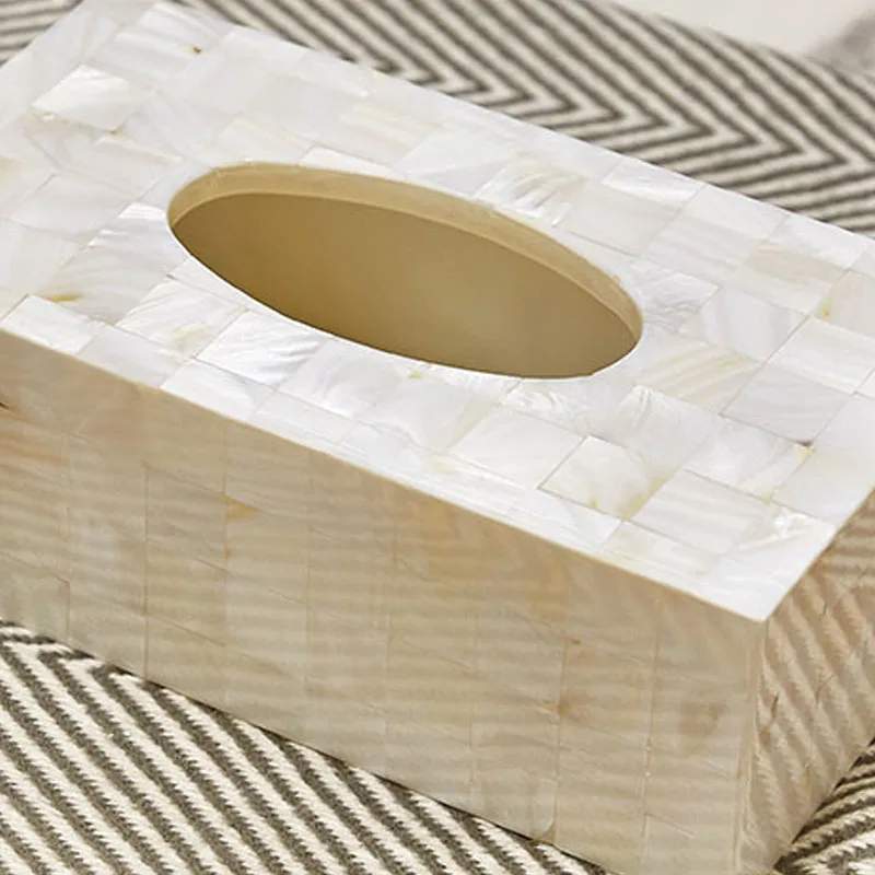 Natural Shell Tissue Boxes European Western Restaurant Napkin Box Bedroom Desktop Draw Paper Organizer Home Decoration Modern 4