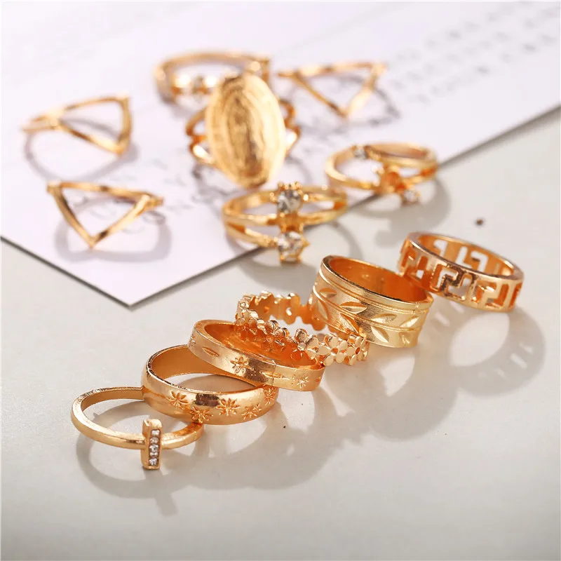 KSRA Boho Vintage Gold Star Knuckle Rings For Women BOHO Crystal Star Crescent Geometric Female Finger Rings Set Jewelry 2020