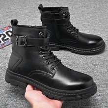 Английские Модные мужские ковбойские ботинки черного цвета; обувь из натуральной кожи; мужские ботильоны на платформе; zapatos de hombre; рабочие ботинки