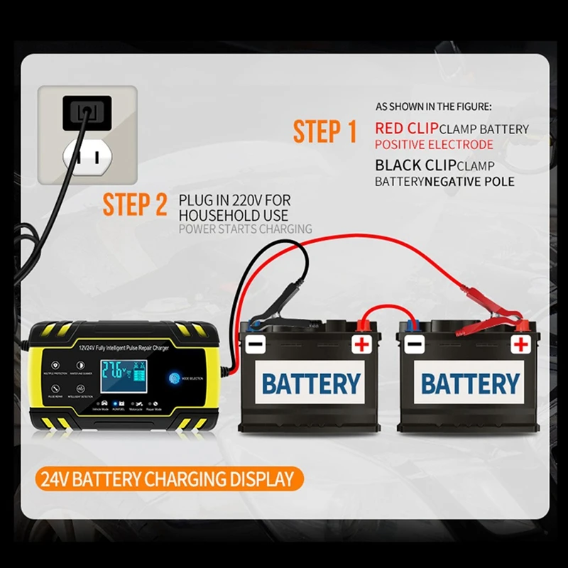 Интеллектуальное зарядное устройство 12V 24V 8A 150Ah автомобильное EU Plug| |