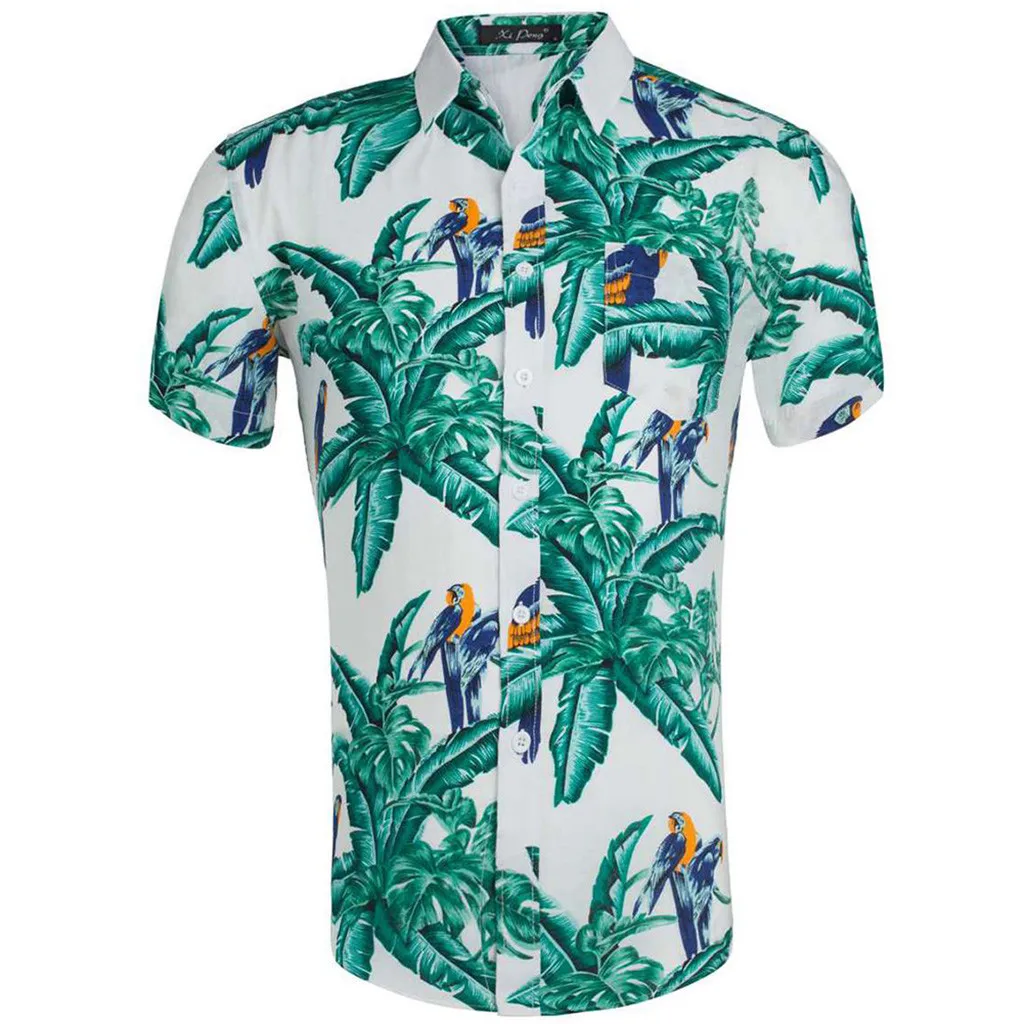 

Plus Size 2019 New Summer Mens Short Sleeve Hawaiian Shirts Cotton Casual Floral Shirts Regular Mens Clothing Fashion Apr26