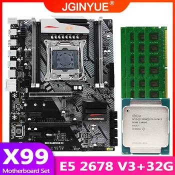 

JGINYUE X99 motherboard LGA 2011-3 set kit with Xeon E5 2678 V3 processor and DDR3 32GB(4*8GB) REG ECC memory X99 GAMING8 D3