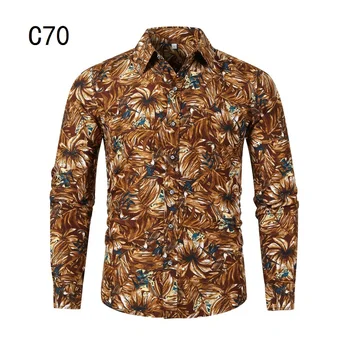 

Autumn style four seasons men casual long-sleeved large-size single-breasted shirt loose printed shirt fashion long-sleeved shir
