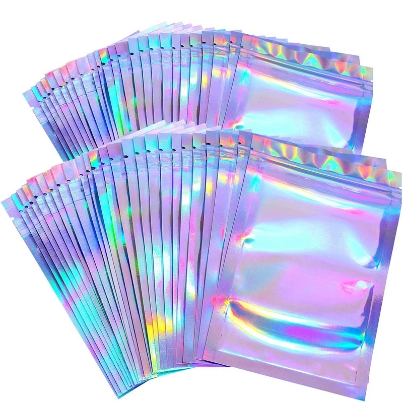 Eyelashe Package In Bulk Holographic Laser Zip  Bag Necklace Storage Custom Brand Logo Sticker Wholesale Idea Gift Packaging