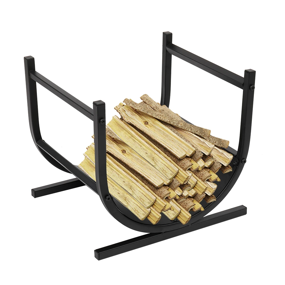 

U-Shaped Fireplace Firewood Holder Stand Rack Storage Shelf Black Heavy Steel Tube Construction Easy to Clean[US-Stock]