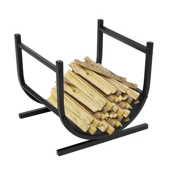 

U-Shaped Fireplace Firewood Holder Stand Rack Storage Shelf Black Heavy Steel Tube Construction Easy to Clean[US-Stock]