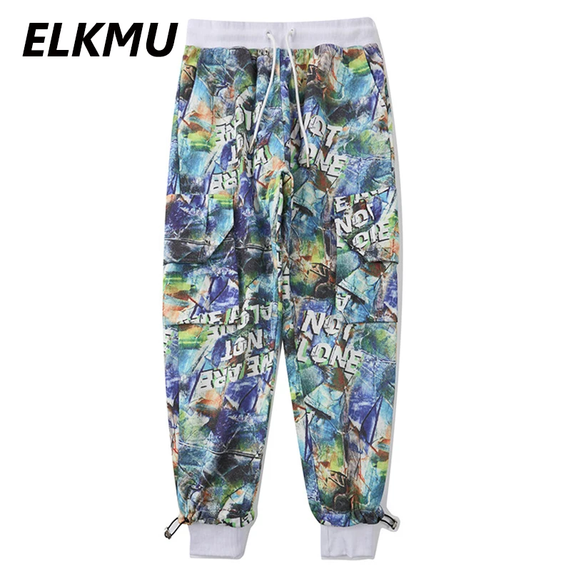 Уличные джоггеры ELKMU в стиле хип-хоп мужские камуфляжные брюки с граффити новинка