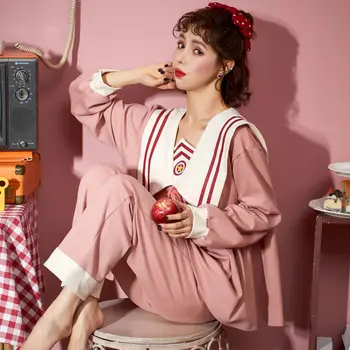 

Womens Full Cotton Pajamas Pyjamas Set Long Sleeve Sleepwear Pijamas Pajamas Suit Female Sleep Two Piece Set Loungewear Big Size