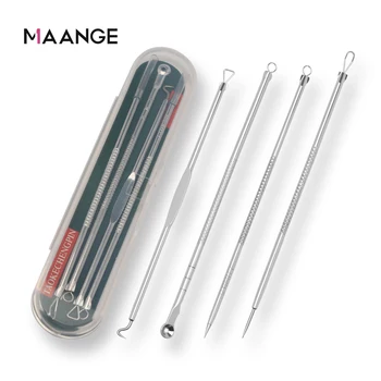 

MAANGE 4Pc/Set Stainless Steel Blackhead Removal Kit Acne Blemish Pimple Extractor Remover Needles Cosmetic Face Cleaning Tool