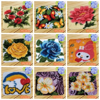 

Latch Hook Cushion Do It Yourself Diy Knooppakket Klink Haak Kleed Bloemen Kit Almofadas Needlework Mat Cuscini Divano Forme Cat