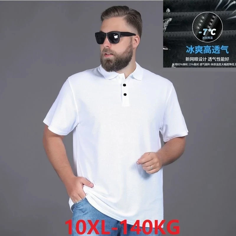 

summer Men hole Breathable tshirt short sleeve large size 8XL 9XL 10XL Quick dry Stretch tees tops turn down collar tops 56