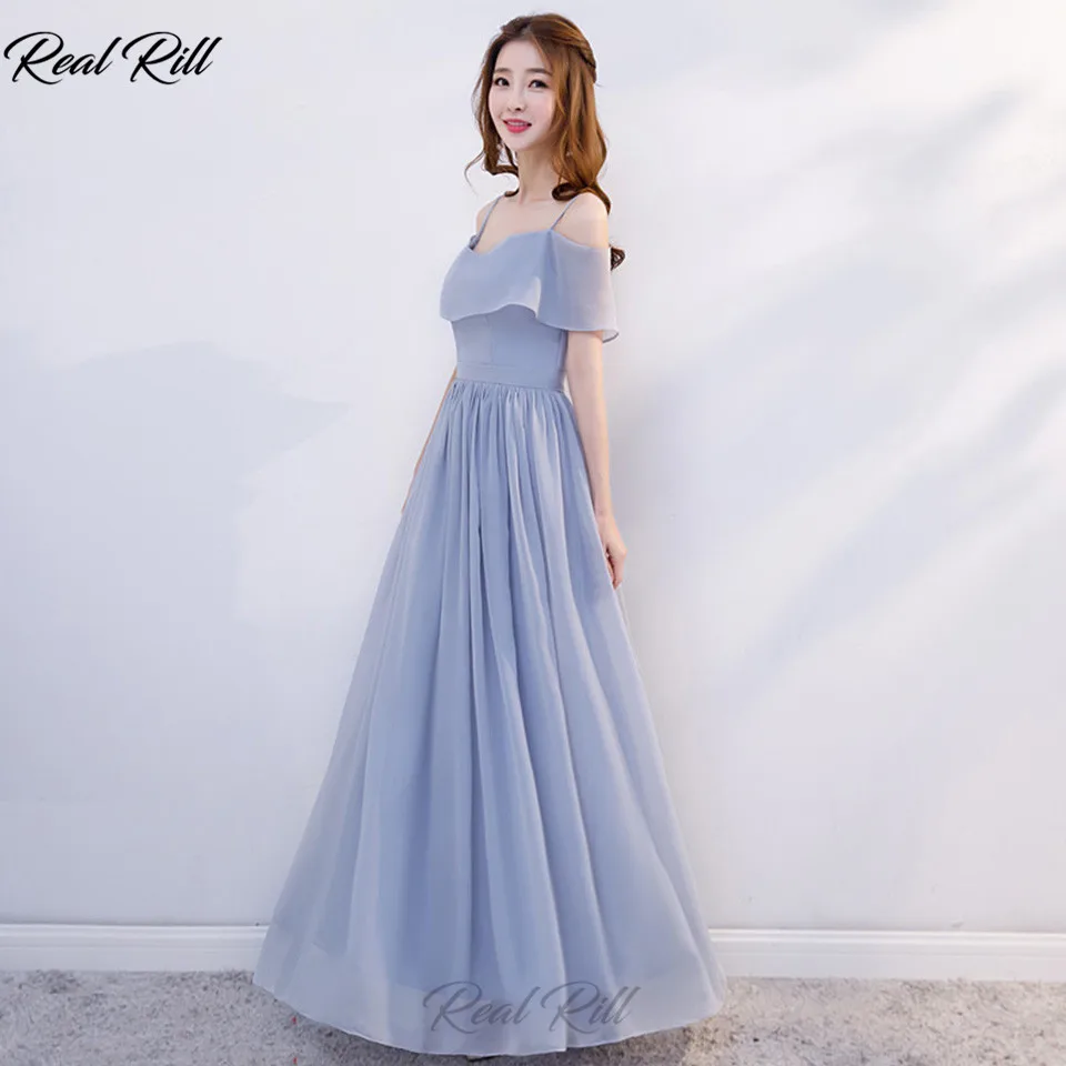 Silvery Grey Настоящее платье подружки невесты с открытыми плечами, кружевное шифоновое свадебное платье трапециевидной формы длиной до пола, vestidos De Festa - Цвет: Silvery Grey