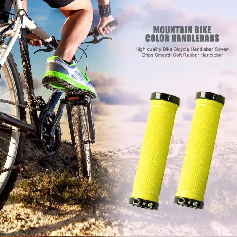1 Pair Mountain Bike Bilateral Locking Grip Cover Outdoor Cycling Parts Bicycle Grips Red Yellow Color