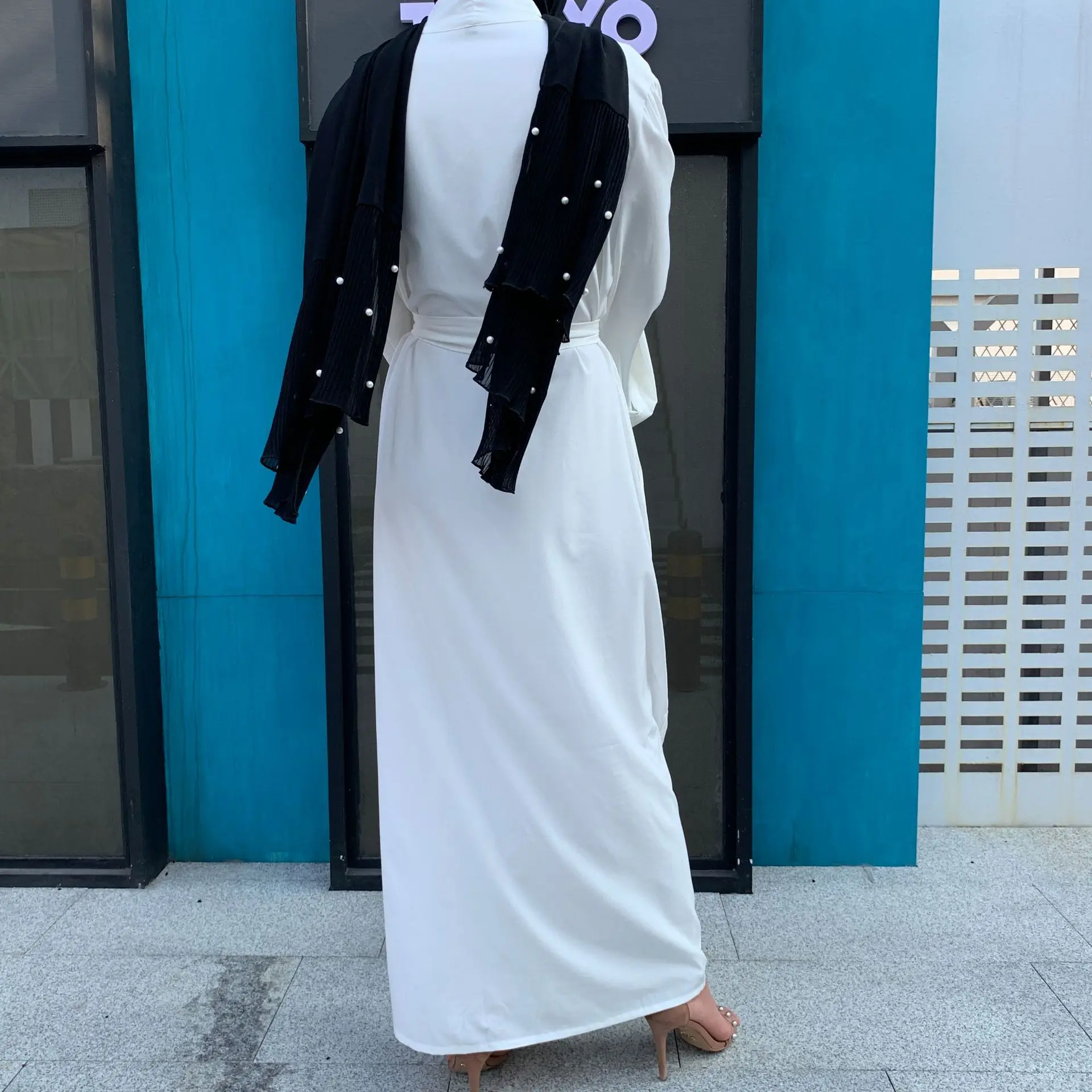 longo, robe sedoso liso, moda modesta, roupas elegantes, cor pura, moda Eid