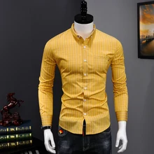 Новые мужские легкие рубашки, Красивые полосатые повседневные рубашки с длинным рукавом, приталенные деловые официальные рубашки в клетку для мужчин, Camisa Social