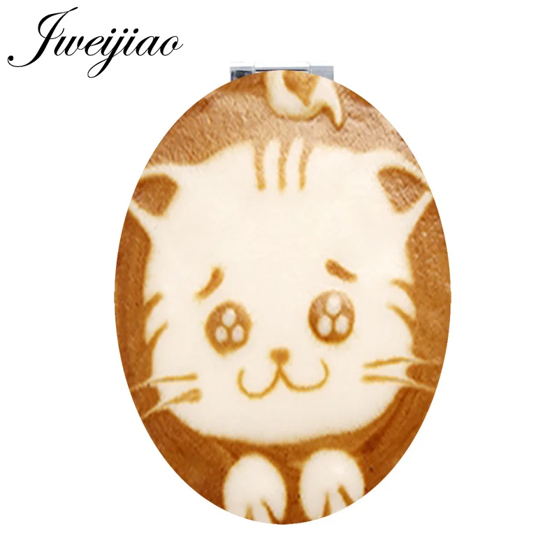 

JWEIJIAO Coffee art cute cat photo Printing Oval Tools pocket mirror Mini charm Accessories Mirror for womens makeup gift NS403