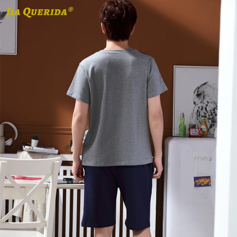 Crew Neck New Smart Casual Pajama Men Homesuit Homeclothes Fashion Style Short Sleeve Short Pants Men Pijama Mens Pajama Set