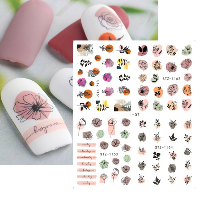 Leaf Vine Stickers For Nails Fashion Purple Flowers Water Sliders Butterfly Geometry Nail Art Decals Set LASTZ888-STZ891