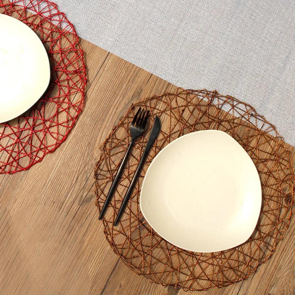 Новая золотая текстура ПП тканые круглые салфетки сплошной цвет стол изоляционный коврик чашка коврик