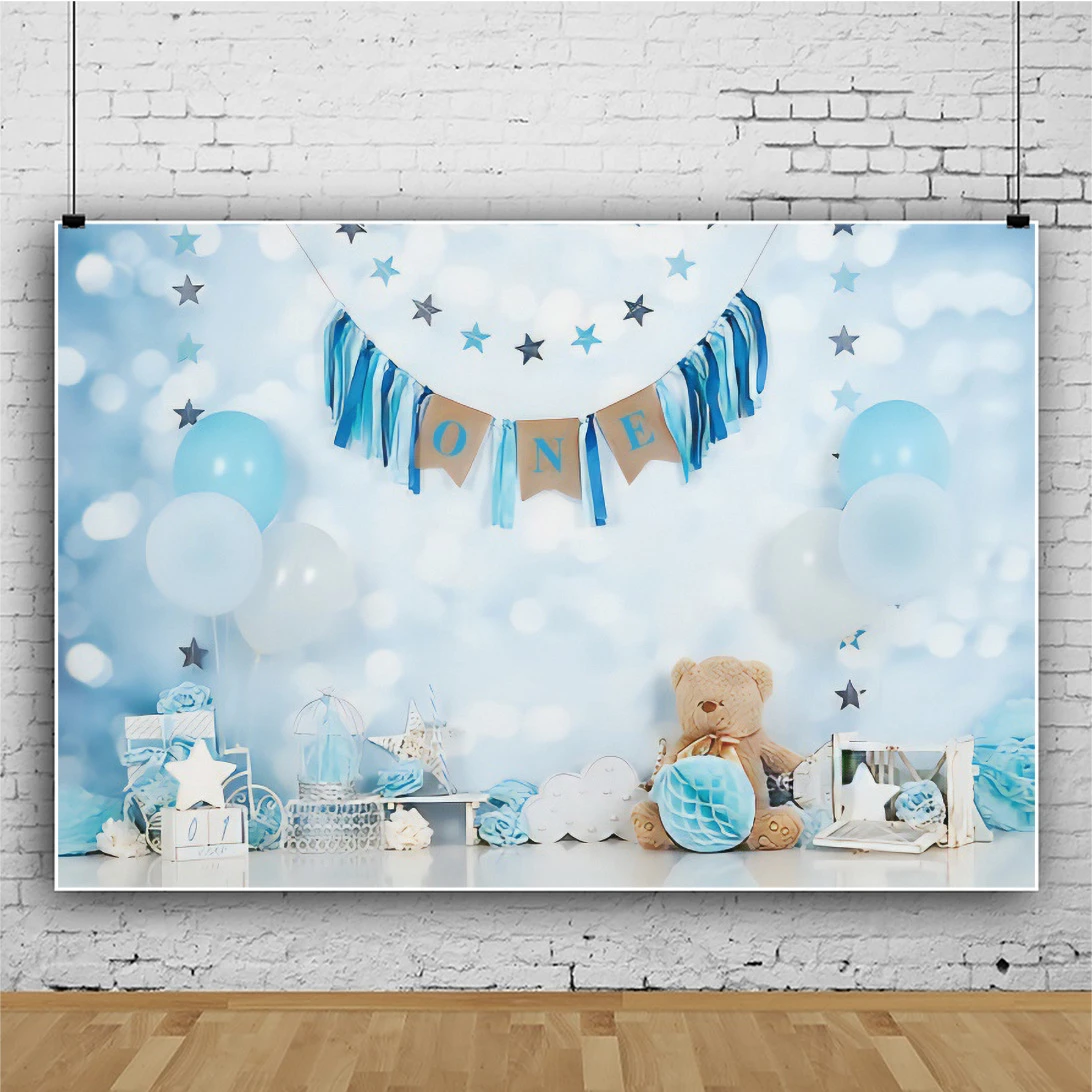 Teddy Bear Banner One Year Old Background for Portrait Photography Birthday  Party Decors Backdrops Photocall Studio Accessories