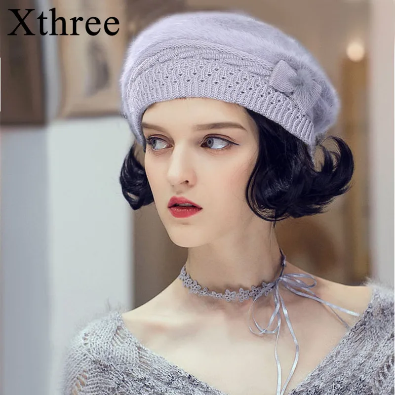Женская вязаная шапка Xthree, зимняя/Осенняя шапка из кроличьего меха для мамы|Женские береты| | АлиЭкспресс