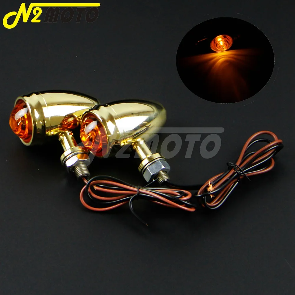 1 Pair Brass Vintage Turn Signal Light Indicator Flasher 10mm Bolt Blinker Lamp for Harley Chopper Cafe Racer Scrambler |