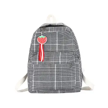 

Female New Fashion Plaid Backpacks Canvas Students Girls Durable Casual School Shoulders Bags Daily Travel Rucksacks