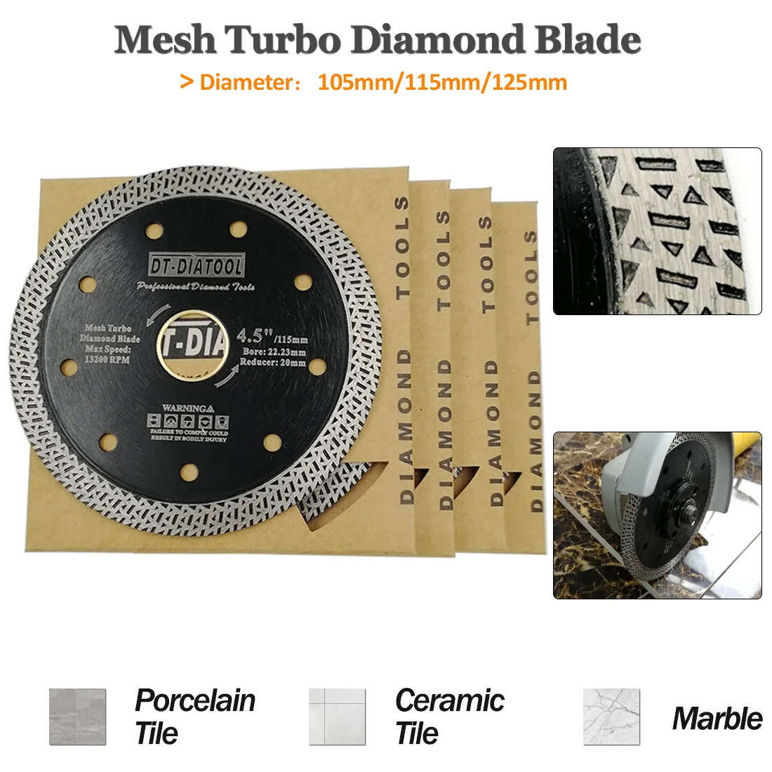 DT-DIATOOL 2pcs Diamond Superthin Saw Blades X Mesh Turbo Rim Segment Cutting Disc 105/115/125 mm  for Tile Ceramic Marble Blade dt diatool diameter 180mm electroplated convex reinforced diamond cutting disc for tile