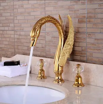 

Vidric luxury bathroom faucet solid brass construction swan hot and cold gold finish 8' widespread basin faucet bathroom sink ta