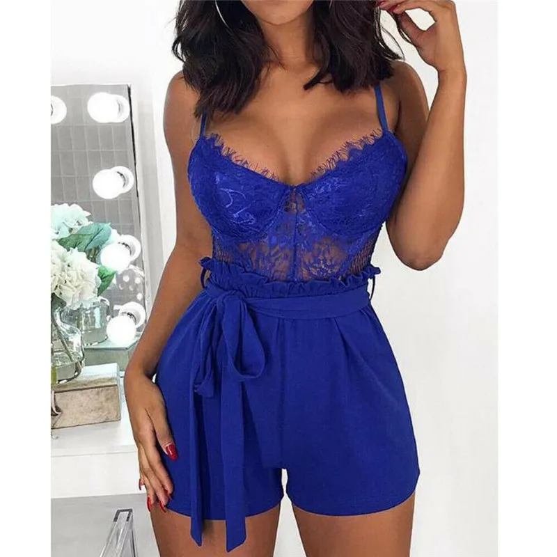 Hirigin Women Summer Lace Camisole V Neck Sleeveless Playsuit Holiday Strap Mini Playsuit Sexy Shorts Jumpsuit Club Clothes