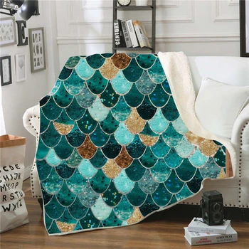 

New Fashion Winter Blanket Mermaid Scales Printed Sofa Bed Cover Throw Christmas Fleece Velvet Blanket 130*150/150*200cm