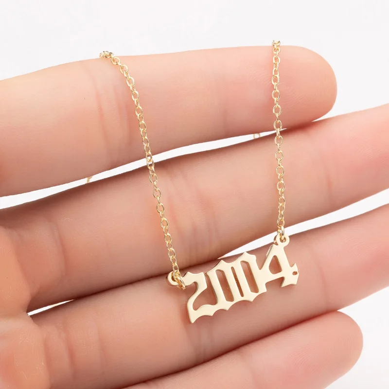 2004 Women Personalized Necklace Special Date Year Number Necklace girl1994 1995 1996 1997 1998 1999 from 1980 to 2002 chain Jewelry - Окраска металла: 2004