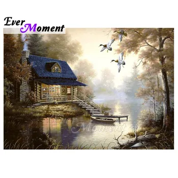 

Ever Moment 5D Diamond Painting Forest House By River Art Craft Peaceful Landscape For Wholesale Home Decor New Arrivals 5L775
