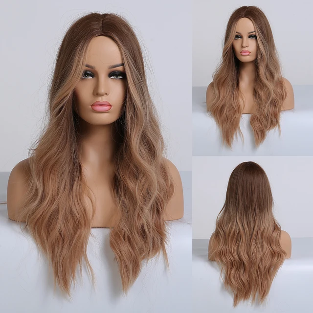 EASIHAIR Long Brown Ombre Synthetic Wigs for Women Natural Hair Wavy Wigs Ash Brown Blonde Heat Resistant Female Wig Cosplay LC179-7