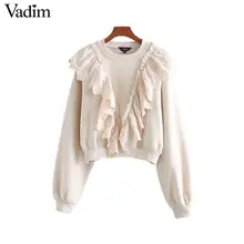 Vadim женский шикарный кружевной пуловер с рюшами с длинным рукавом Зимний укороченный Топ Пуловеры Женская одежда оверсайз Короткие топы HA546