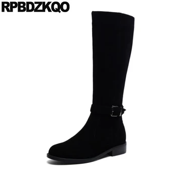 

chunky knee high equestrian boots black suede riding genuine leather tall casual low heel long designer shoes women luxury 2019