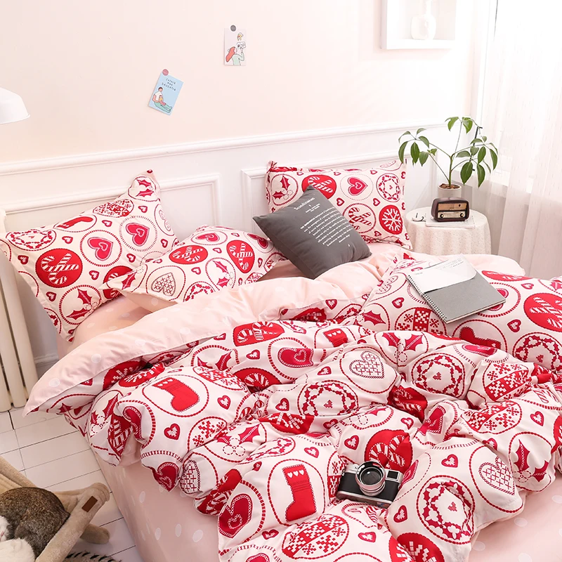 

AB side bedding duvet cover single Comforter cover Christmas theme printed quilt cover bed flat sheet pillowcase Home textile