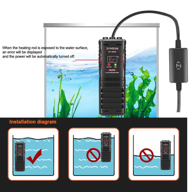 

LED Display 500W 800W 1000W High Power Aquarium Pet Fish Tank Water Heater Aquarium Heating Thermostat PTC Quick heating up