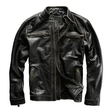 Винтажная Черная Мужская облегающая Байкерская кожаная куртка большого размера XXXL из натуральной воловьей кожи, Осеннее американское мотоциклетное кожаное пальто