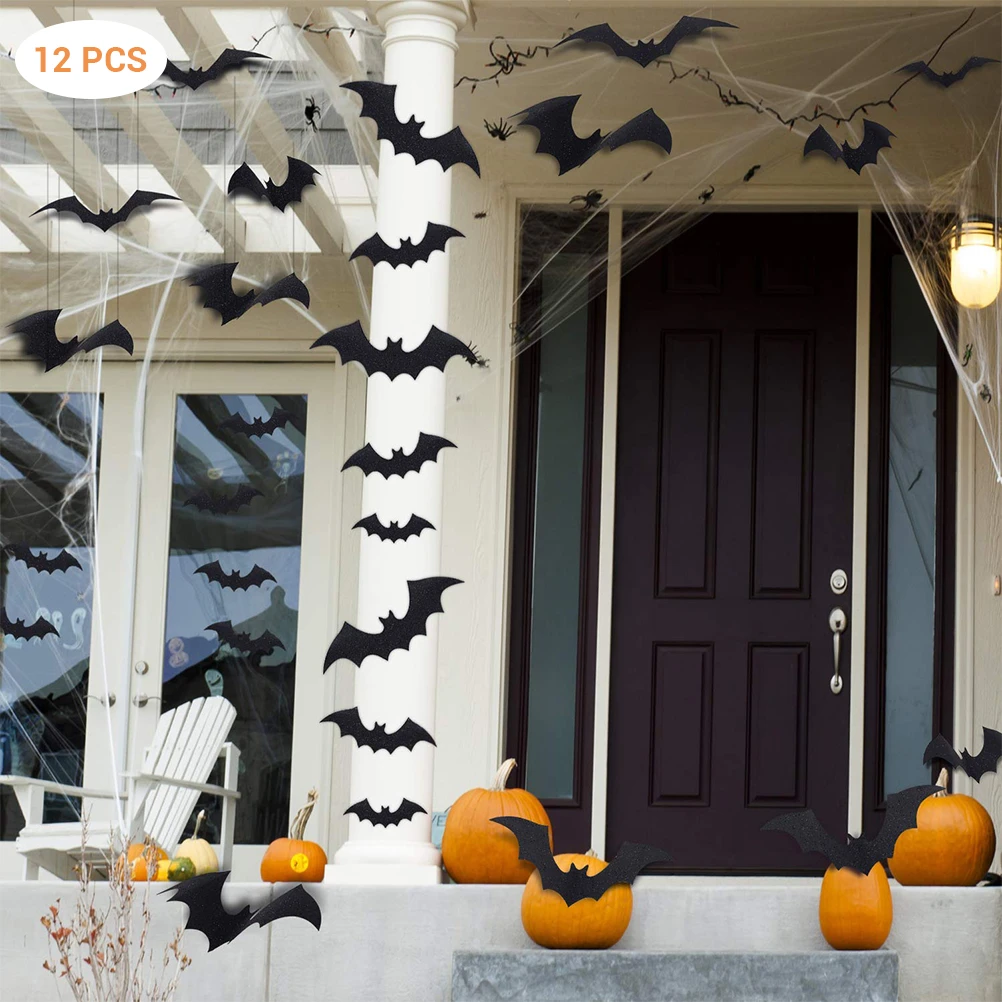 12Pcs Black Halloween 3D Wall Sticker Bat Festive Party Home Decor Wall Sticker