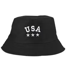 Унисекс черные шляпы-ведерки белые США буквы шапка с вышивкой летние мужские и женские уличные солнцезащитные хлопковые рыболовные охотничьи шапки