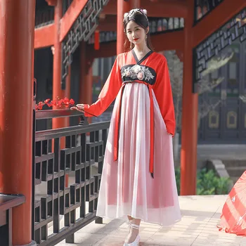

Hanfu Women Traditional Dance Costume Chiffon Fairy Dress Ladies Flower Rave Performance Clothing Folk Festival Outfit DC4830
